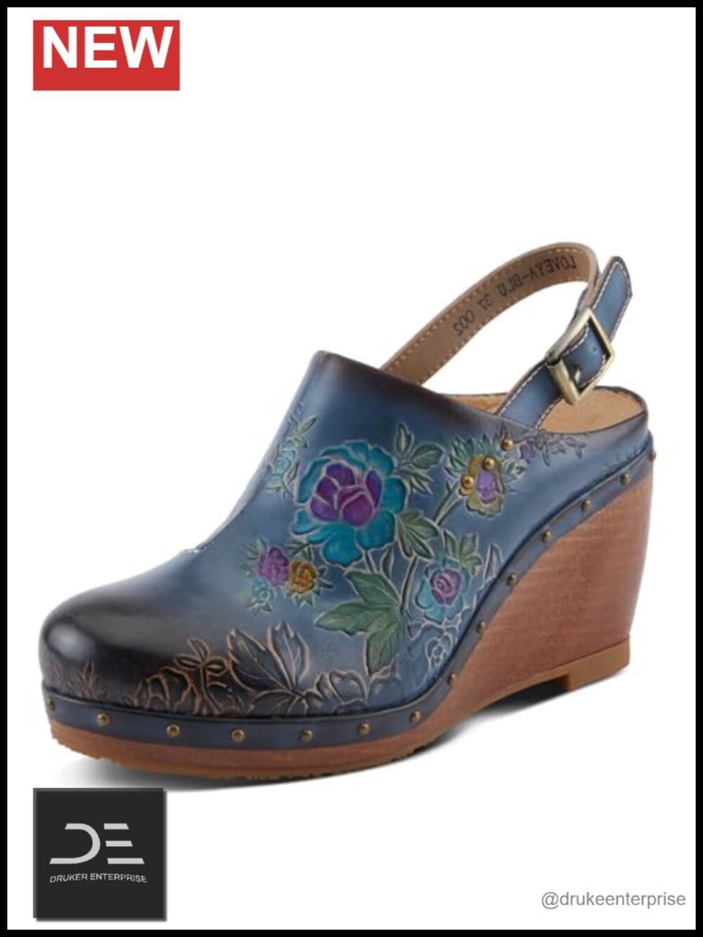 Leather Slingback Wedge Heels - Hand-Painted Floral - Comfortable Cushioned